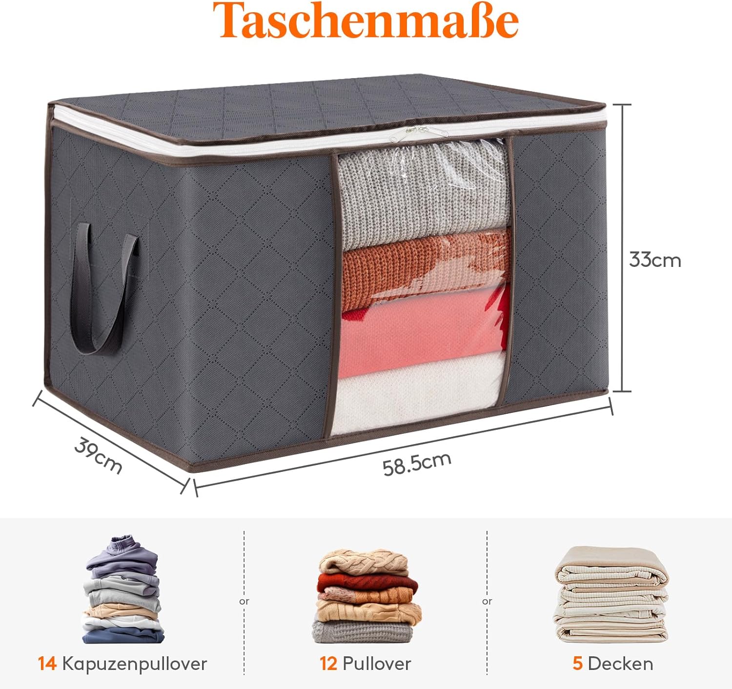 Lifewit Pack of 10 Storage Bags, Storage Boxes with Lid, Wardrobe Organiser, Foldable Clothes Storage, Moving Boxes with Reinforced Handle for Duvets, Clothes, Blankets, Grey