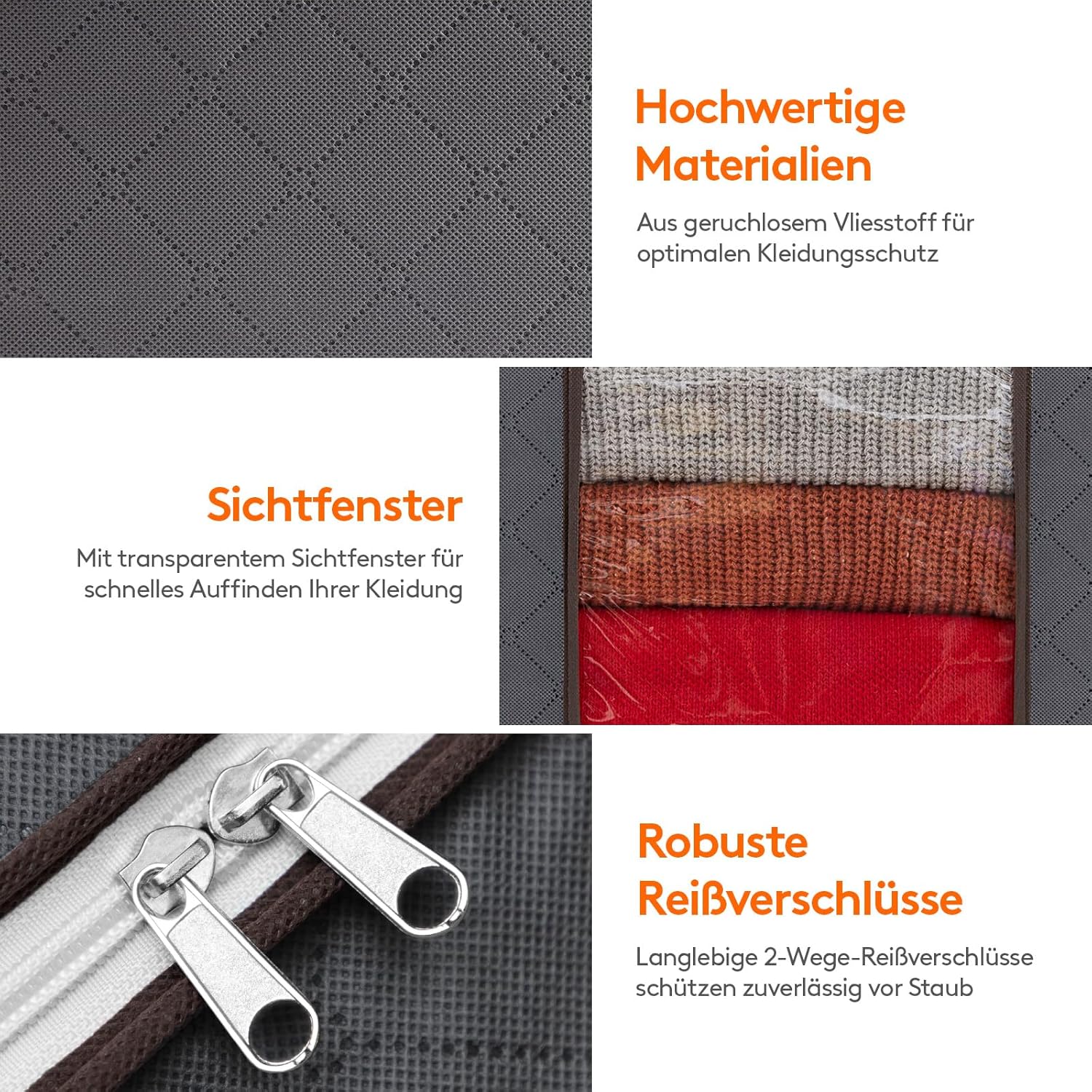 Lifewit Pack of 10 Storage Bags, Storage Boxes with Lid, Wardrobe Organiser, Foldable Clothes Storage, Moving Boxes with Reinforced Handle for Duvets, Clothes, Blankets, Grey