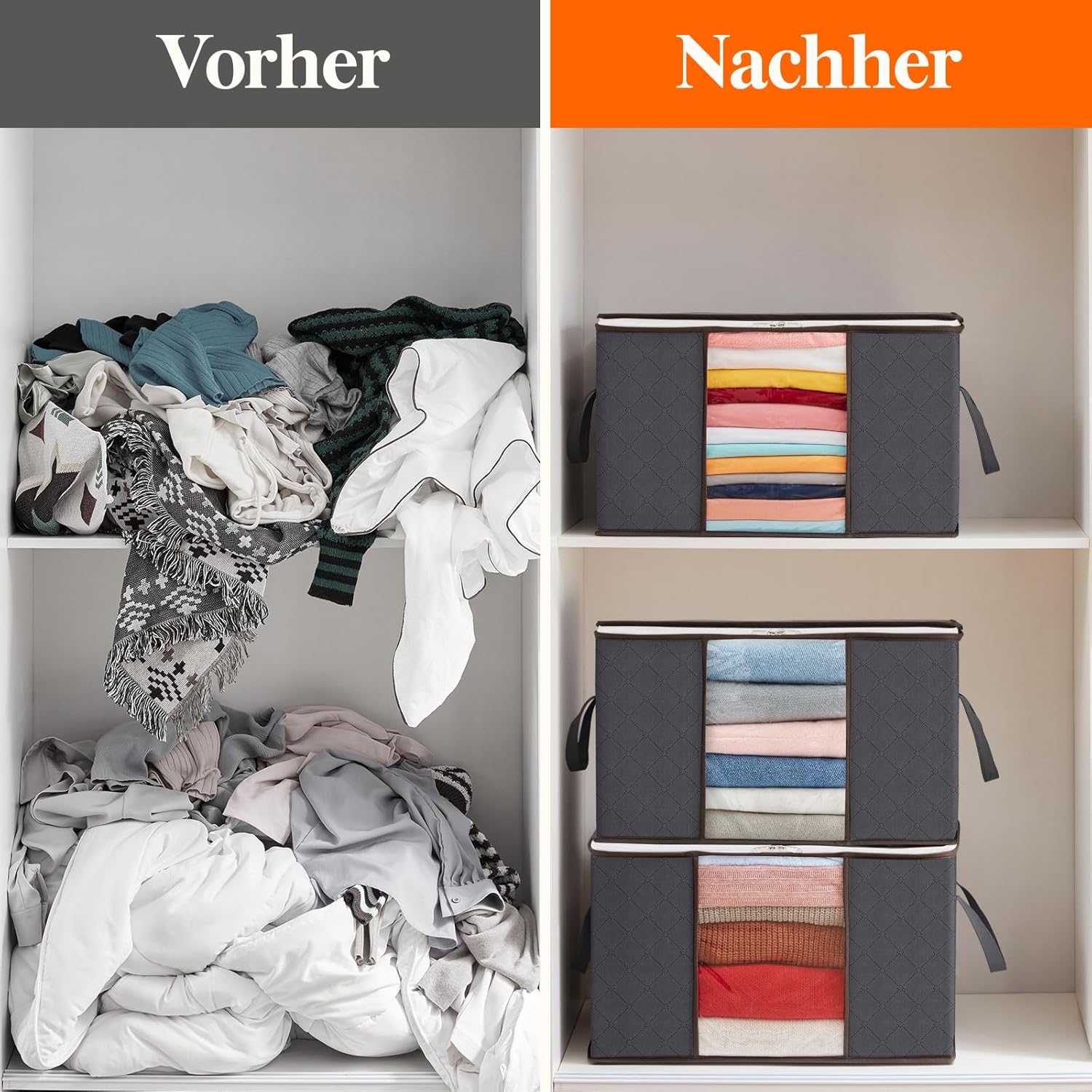 Lifewit Pack of 10 Storage Bags, Storage Boxes with Lid, Wardrobe Organiser, Foldable Clothes Storage, Moving Boxes with Reinforced Handle for Duvets, Clothes, Blankets, Grey